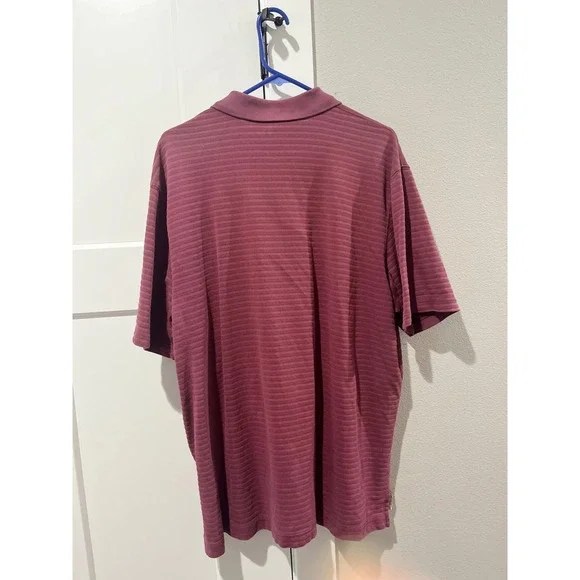 Eddie Bauer Mens XL Polo Shirt Burgundy Maroon Striped Short Sleeve Cotton Blend - Picture 3 of 4
